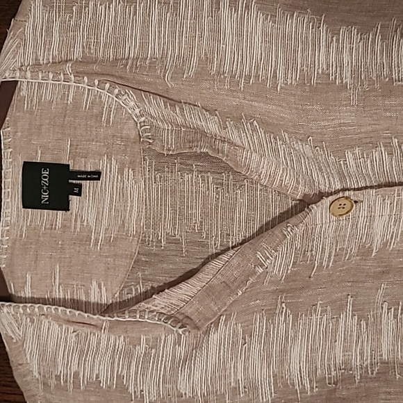 NIC+ZOE Linen Cotton Textured Beige White Button-up Tunic Blouse Top Women's M - Picture 3 of 13